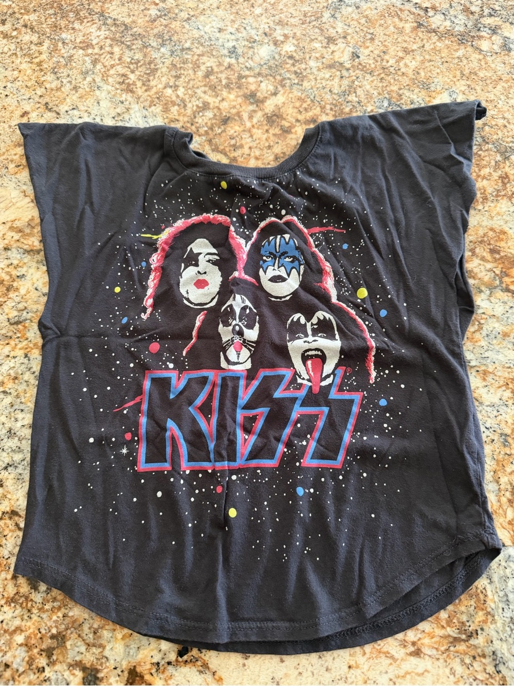 Kiss Black Graphic Tee with Multicolor Band Faces